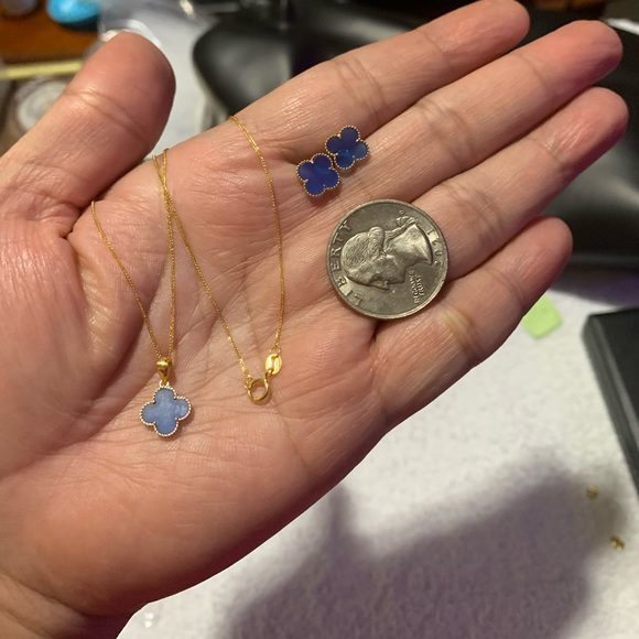 18k Solid Gold Clover 2-1 set - Blue - Picture 5 of 7